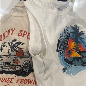 White and Beige Graphic Tank Tops